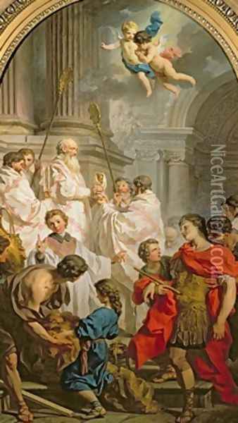 The Mass of St Basil Oil Painting - Eustache Le Sueur