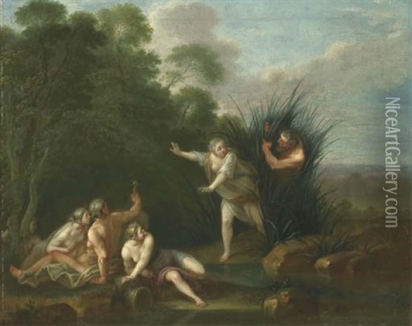 Apollon Et Daphne (+ Pan Et Syrinx; Pair) Oil Painting - Jacques Sebastien Le Clerc