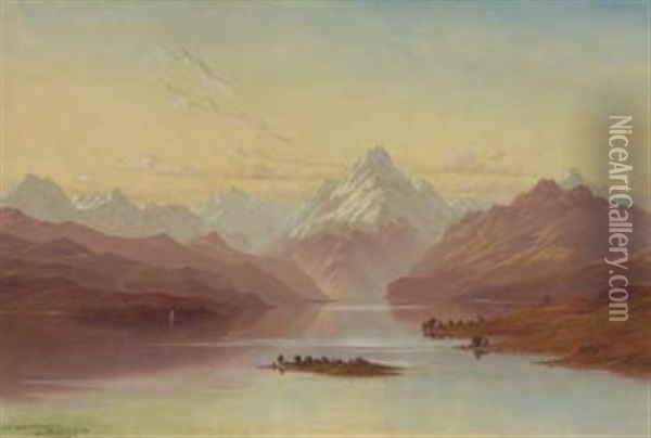 Lake Pukahi And Mount Cook, Mackenzie Country Oil Painting - Lawrence William Wilson