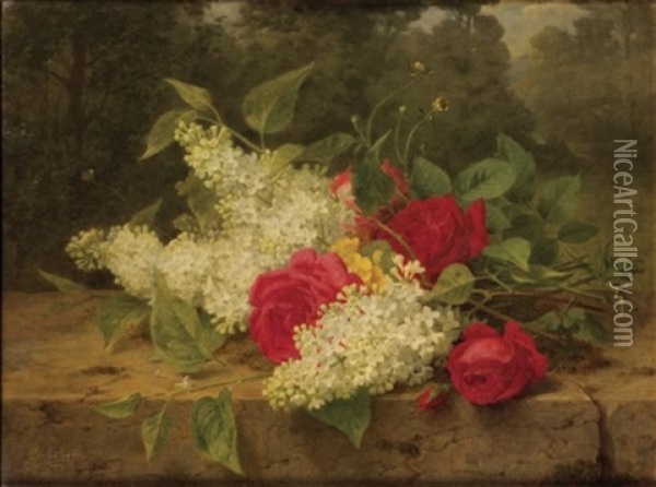 Lilas Et Roses Rouges Oil Painting - Jules Ferdinand Medard