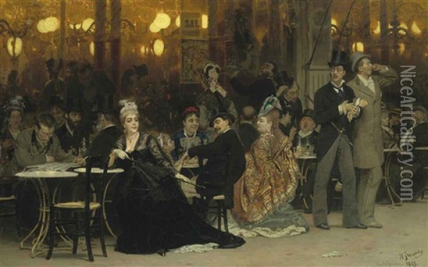 A Parisian Cafe Oil Painting - Ilya Repin