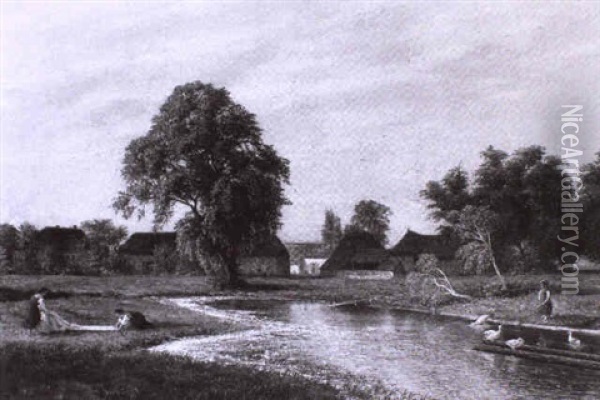 Am Teich Vor Dem Dorf Oil Painting - Paul Wilhelm Keller-Reutlingen