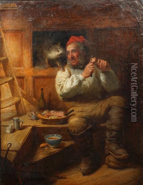 The Old Seaman And His Cat Oil Painting - Samuel Barling Clarke