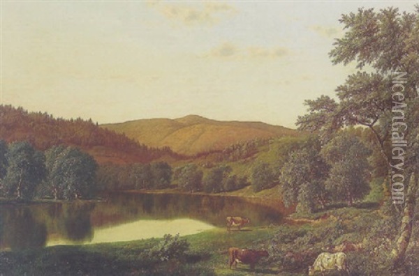 Landscape With Cows Oil Painting - William Mason Brown