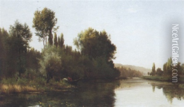 Pecheurs Au Bord De L'oise, Pres D'auvers Oil Painting - Victor (Gustave V.) Cousin