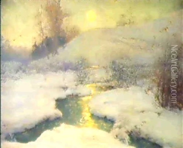 Moonlit Stream In Winter Oil Painting - Walter Launt Palmer