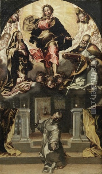 Christ Forgiving Saint Francis Of Assisi, Within A Painted Arch Oil Painting - Federico Barocci