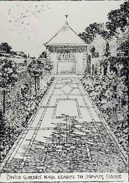 Paved Garden Walk Leading to Summer House from Thomas Mawsons The Art and Craft of Garden Making Oil Painting - Thomas Hayton Mawson