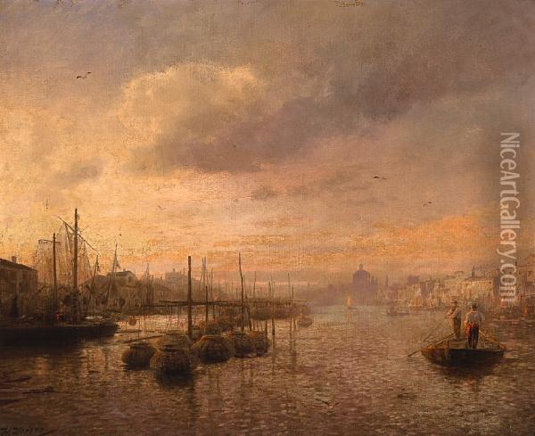 Venetian Canal Oil Painting - Herman Herzog
