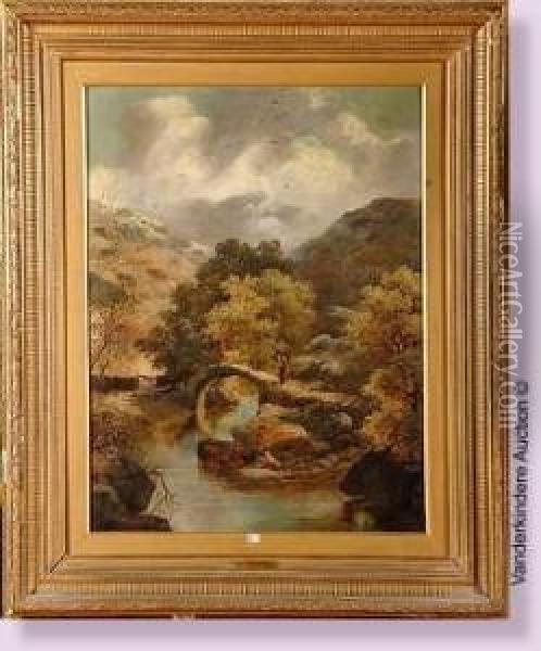 Paysage Montagneux Anime Oil Painting - Theodore Fourmois