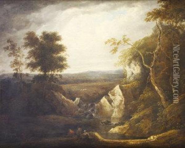 Italianate Landscape With Figures In Foreground Oil Painting - Ranelagh Barrett