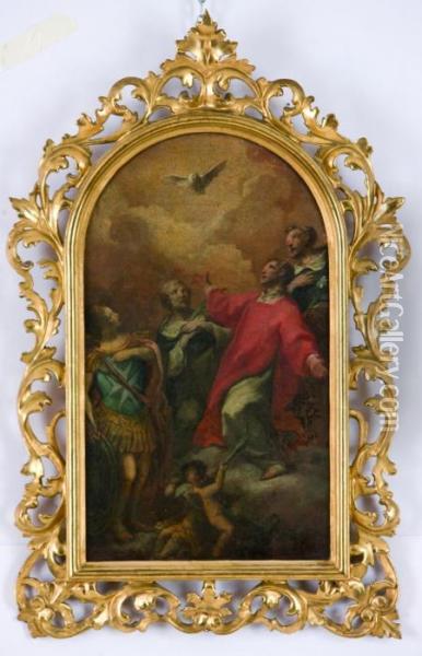 Spirito Santo Con L' Arcangelo 
Michele, S. Pietro Martire, S. Lorenzo E S. Domenico Guzman Oil Painting - Corrado Giaquinto