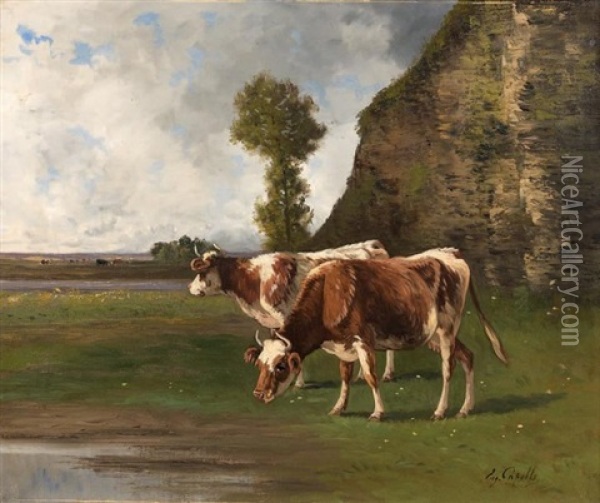 Vaches A L'etang Oil Painting - Alfred-Eugene Capelle