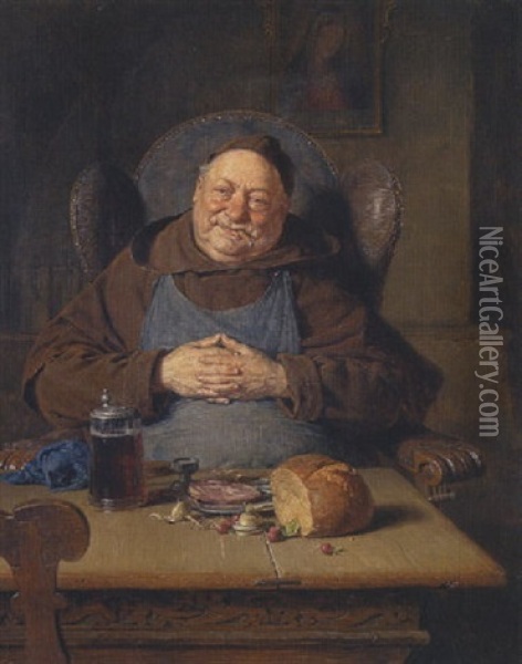 Nach Der Vesper Geniest Ein Monch Im Lehnstuhl Seine Zigarre Oil Painting - Eduard von Gruetzner