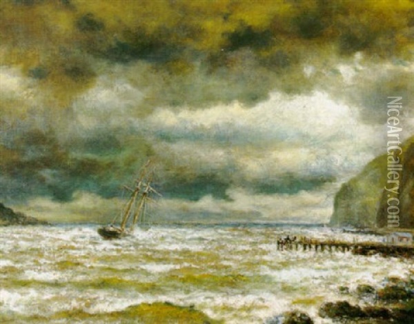 Nearing The Dock In Stormy Seas Oil Painting - William Alexander Coulter