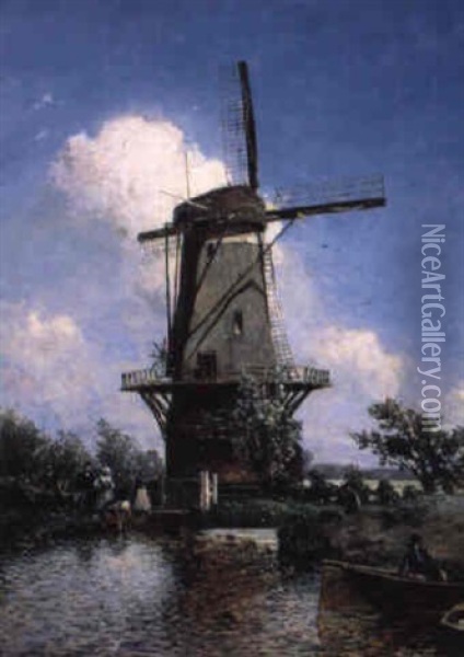A Windmill Near Delft Oil Painting - Johan Barthold Jongkind