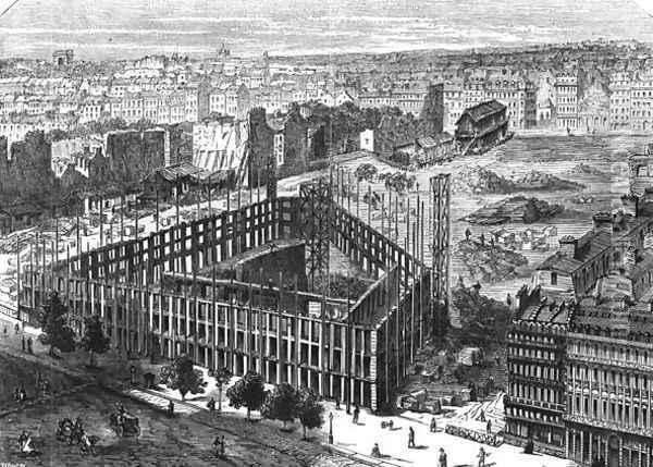 Transformation of Paris- Building in 1861, between the streets Neuve-des-Mathurins, Chaussee-dAntin and boulevard des Capucines, location for the new Opera and building of the Hotel de la Paix, engraved by Predhomme fl.1840 Oil Painting - Felix Thorigny