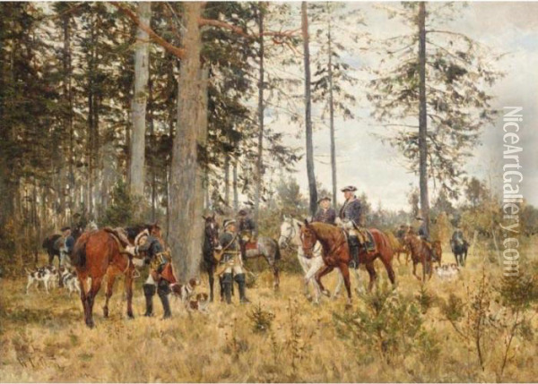 Hunting Party Oil Painting - Wilhelm Velten