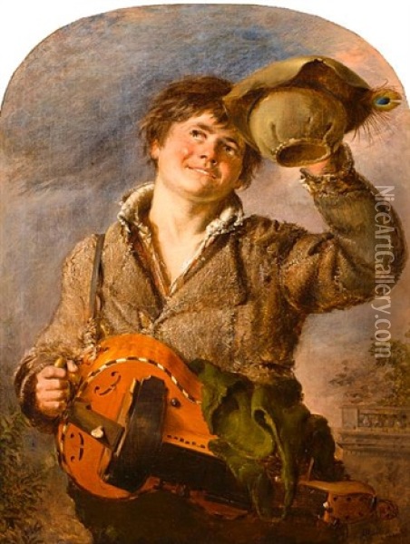 An Italian Boy With A Hurdy-gurdy Oil Painting - William James Mueller
