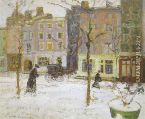 Rue De Paris Animee Sous La Neige Oil Painting - Victor Charreton