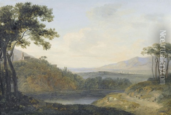 Sudliche Landschaft Mit Kloster Oil Painting - Georg Maximilian Johann Von Dillis