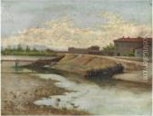 Paesaggio Fluviale Oil Painting - Guglielmo Ciardi