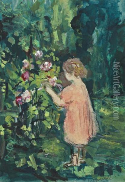 Petite Fille Aux Roses Oil Painting - Pierre Laprade