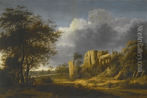 A Landscape With The Ruined Castle Of Egmond Oil Painting - Anthony Jansz van der Croos