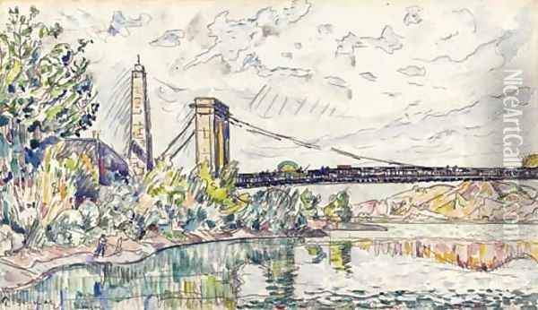 Pont suspendu sur la Rance Oil Painting - Paul Signac