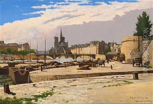 Parti Fra Paris Med Seinen Og Notre Damexkirken Oil Painting - Josef Theodor Hansen