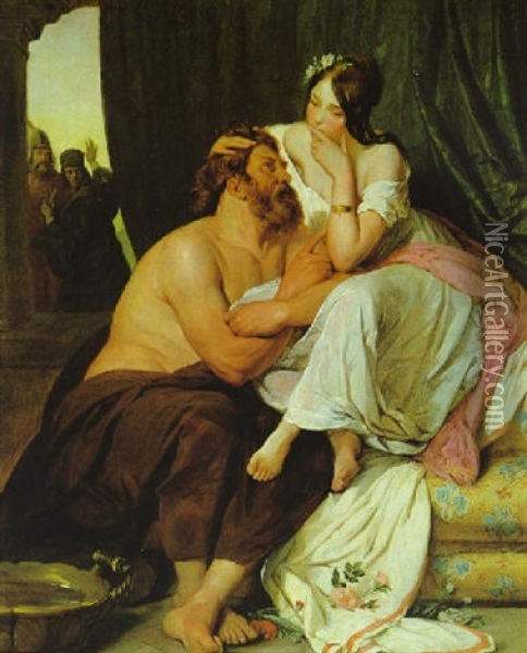 Samson Und Dalila Oil Painting - Josef Danhauser