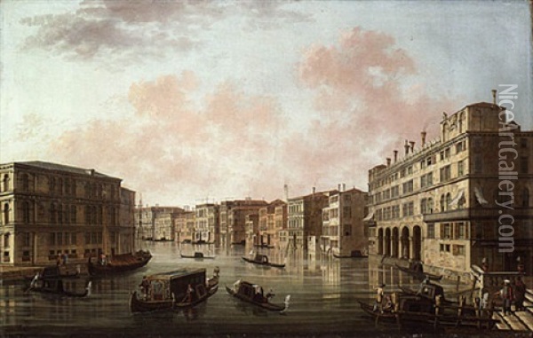 The Grand Canal, Venice, Looking North From The Rialto Bridge With The Fondaco Dei Tedeschi And The Palazzo Camerlenghi Oil Painting - William James