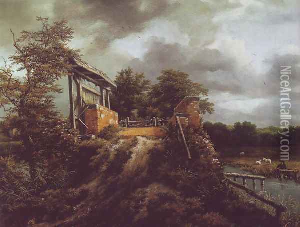 Brick bridge with a sluice Oil Painting - Jacob Van Ruisdael