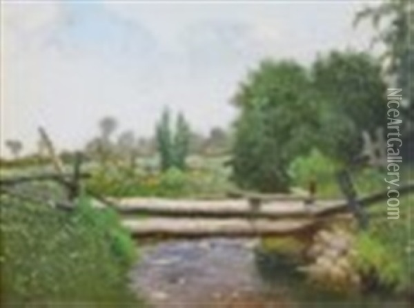 Bridge Over A Stream; 1905(?) Oil Painting - William Raphael