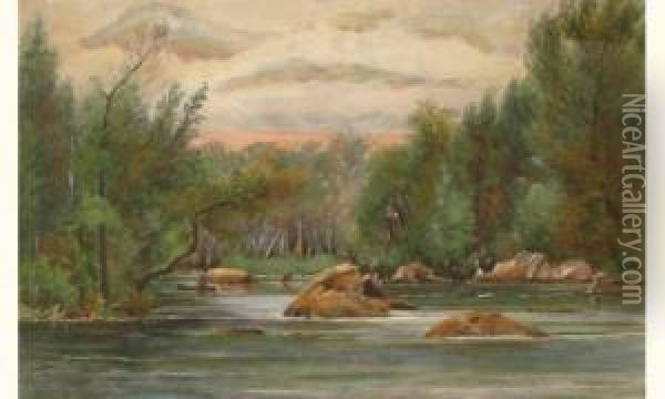 Un Canot Sur La Riviere Oil Painting - Andrew Thomas Taylor