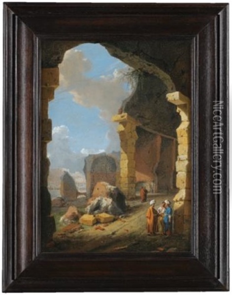 Roman Ruins With Turbaned Figures Oil Painting - Bartholomeus Breenbergh