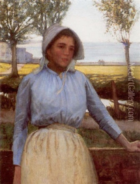 A Portrait Of A Breton Peasant Girl Oil Painting - Jean-Francois Millet