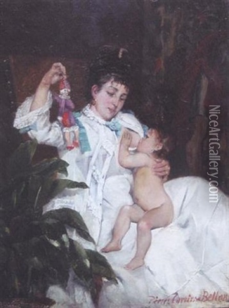 Mere Allaitant Son Enfant Oil Painting - Pierre Carrier-Belleuse