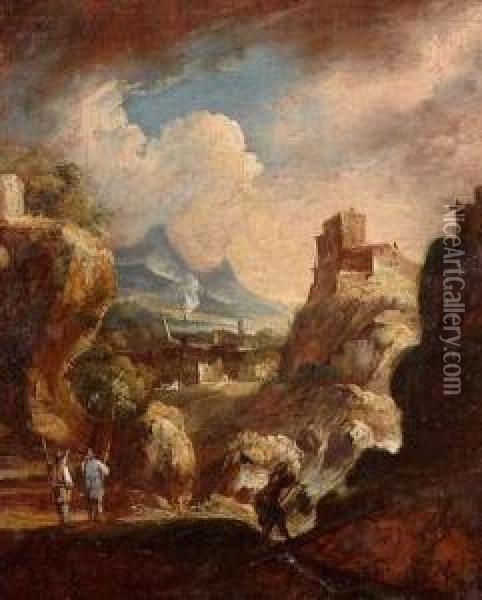 bergers Dans Un Paysage De Montagne Oil Painting - Antonio Francesco Peruzzini