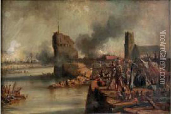 Prise Du Havre Par Le Connetable
 De Montmorency, Le Roi Et Le Prince De Conde Le 26 Juillet 1565. Oil Painting - Eugene Lepoittevin