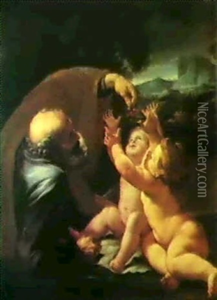 San Giuseppe, Gesu Bambino E San Giovannino Oil Painting - Domenico Piola
