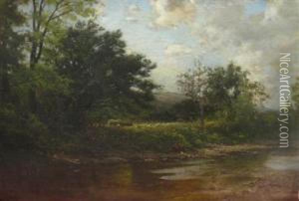 On The River Bank Oil Painting - Arthur Parton