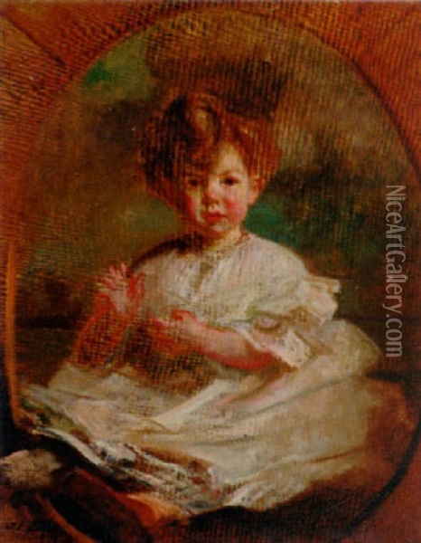 Portrait Of A Child Wearing A White Dress Oil Painting - Jacques-Emile Blanche