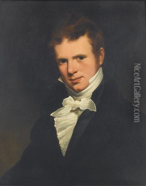 Portrait Of A Young Man, Said To
 Be Arthur Robson, Bust-length, In A Black Coat And A White Cravat Oil Painting - John Opie