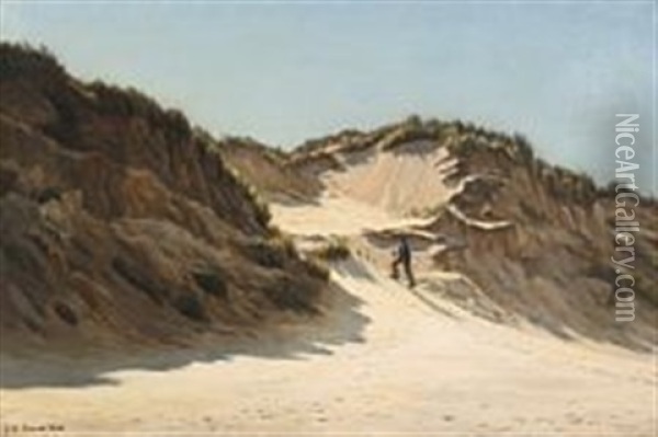 Dune Scenery With Wanderer Oil Painting - Johannes Herman Brandt