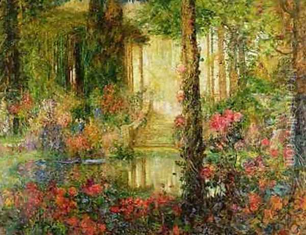 The Garden of Enchantment stage set for Parsifal 1914 Oil Painting - Thomas E. Mostyn