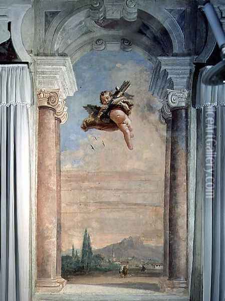 Landscape with Cupid, from the Foresteria Guesthouse 1757 Oil Painting - Giovanni Domenico Tiepolo