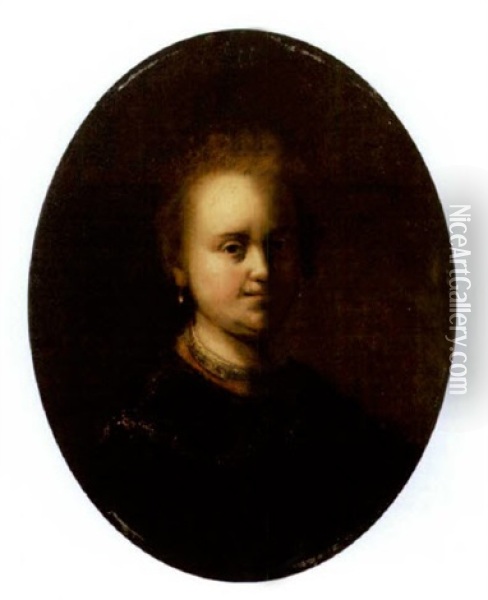 Portrait Of Saskia In A Brown Dress And Pearl Earrings Oil Painting -  Rembrandt van Rijn