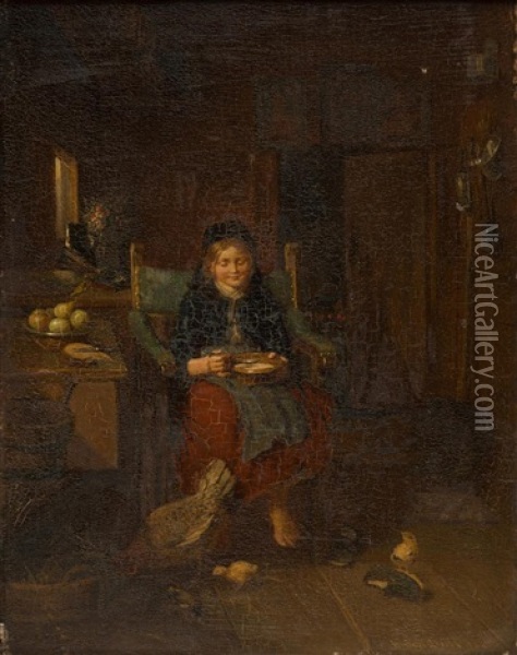 Girl Eating Oil Painting - Anton Deibl