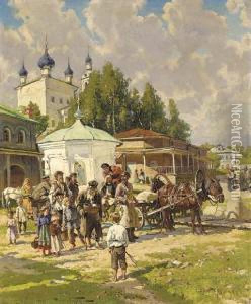 Village Scene Oil Painting - Aleksander Vladimirovich Makovskii